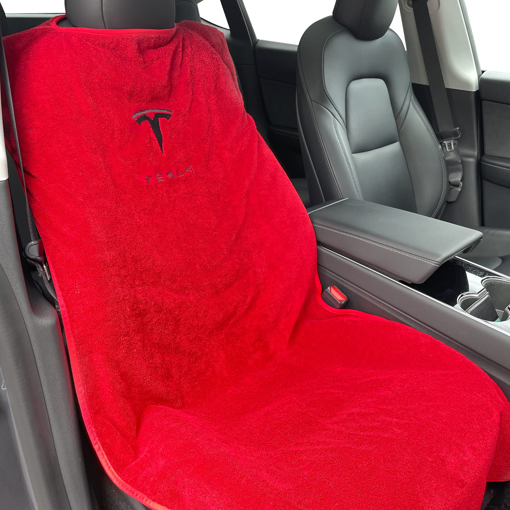 Photo 1 of Piora Compatible with Tesla Model S/3/X/Y Premium Towel Car Seat Cover - Waterproof & Machine Washable - Seat Protector for Dog, Pets, Sweat from The Gym (Red)