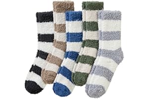 Velice Mens Fuzzy Socks Soft Cozy Fluffy Slipper Winter Thick Warm Plush Fleece Cabin Home Sleeping Socks 5 Pairs