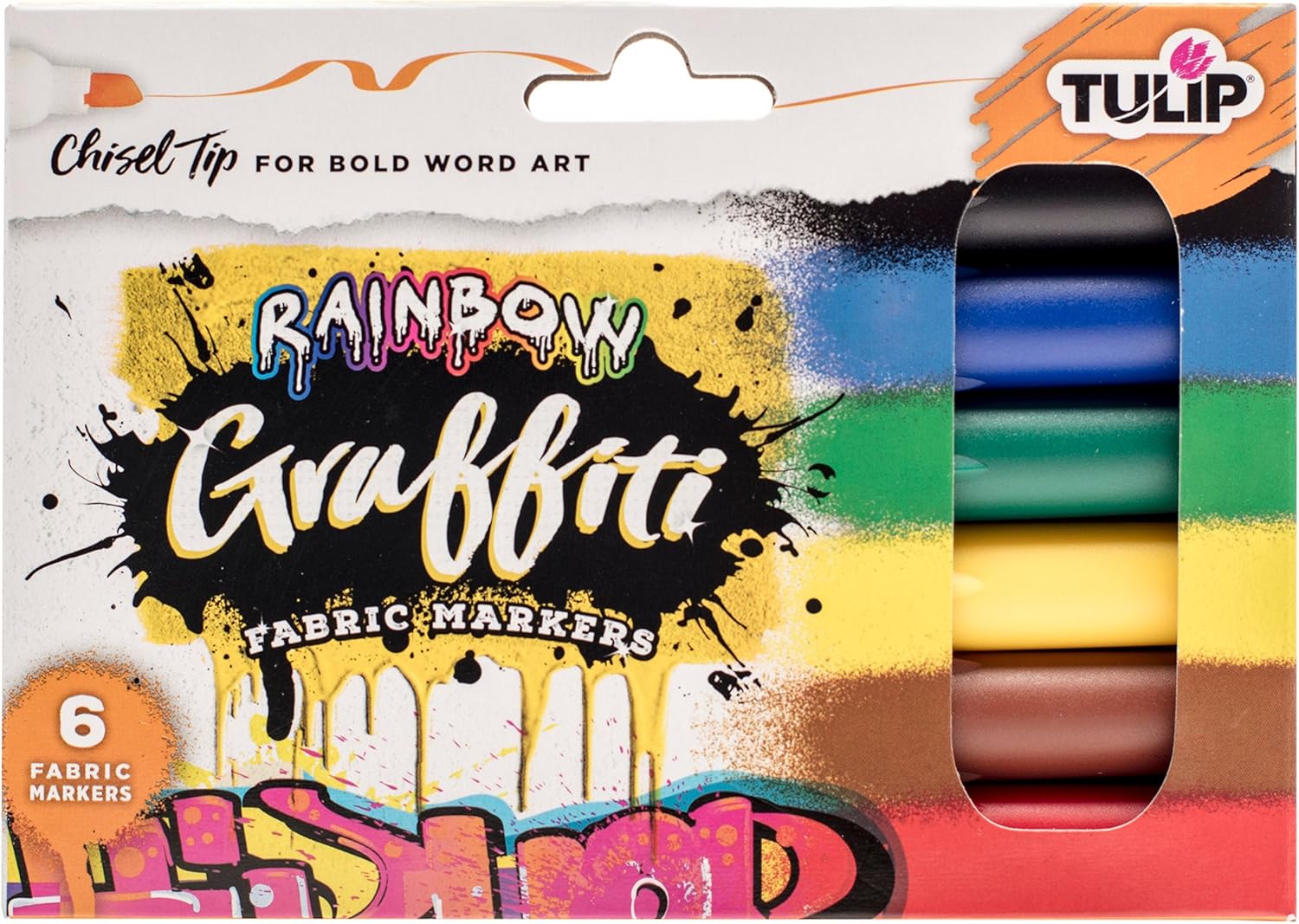 Amazon Com Tulip Graffiti Fabric Markers Chisel Tip 6pk Rainbow Premium Quality Ink Permanent Child Safe For Fabric Painting Drawing Coloring Writing On Clothes
