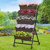 VECELO 5-Tier Vertical Garden Bed, Freestanding Elevated Raised Garden Planter with 5 Garden Planter Boxes, Lockable Caster Wheels, Drainage System, for Plants, Vegetables, Flowers, Herbs