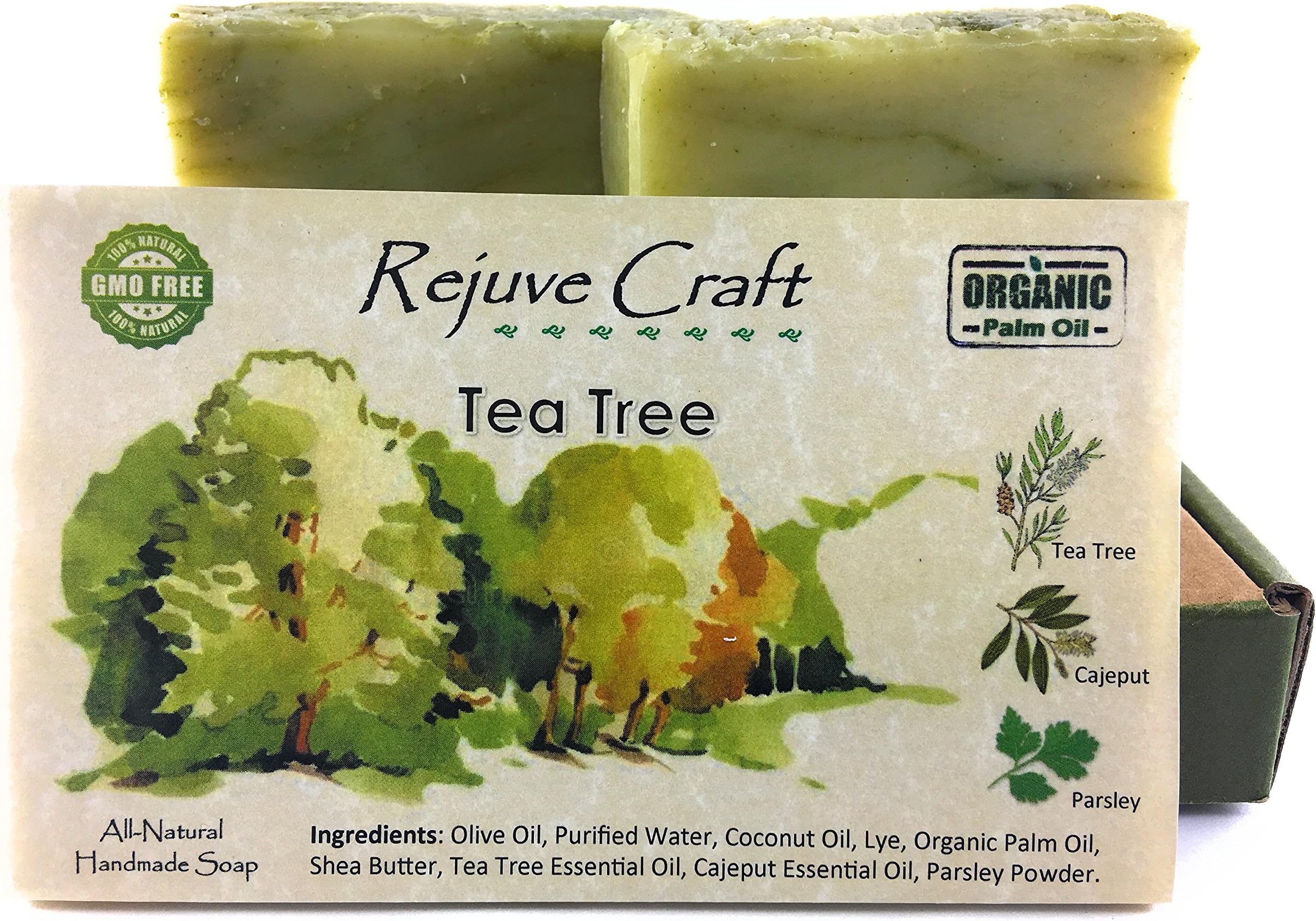 Tea Tree Soap. Cajeput, All Natural and Organic Palm Oil. Handmade in the USA. For acne, fungal infections, allergic skin
