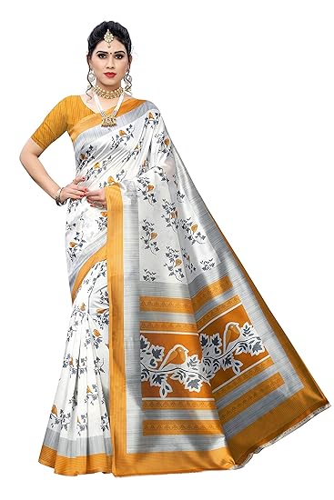 Womens plain weave printed Art Silk saree free size KOYAL