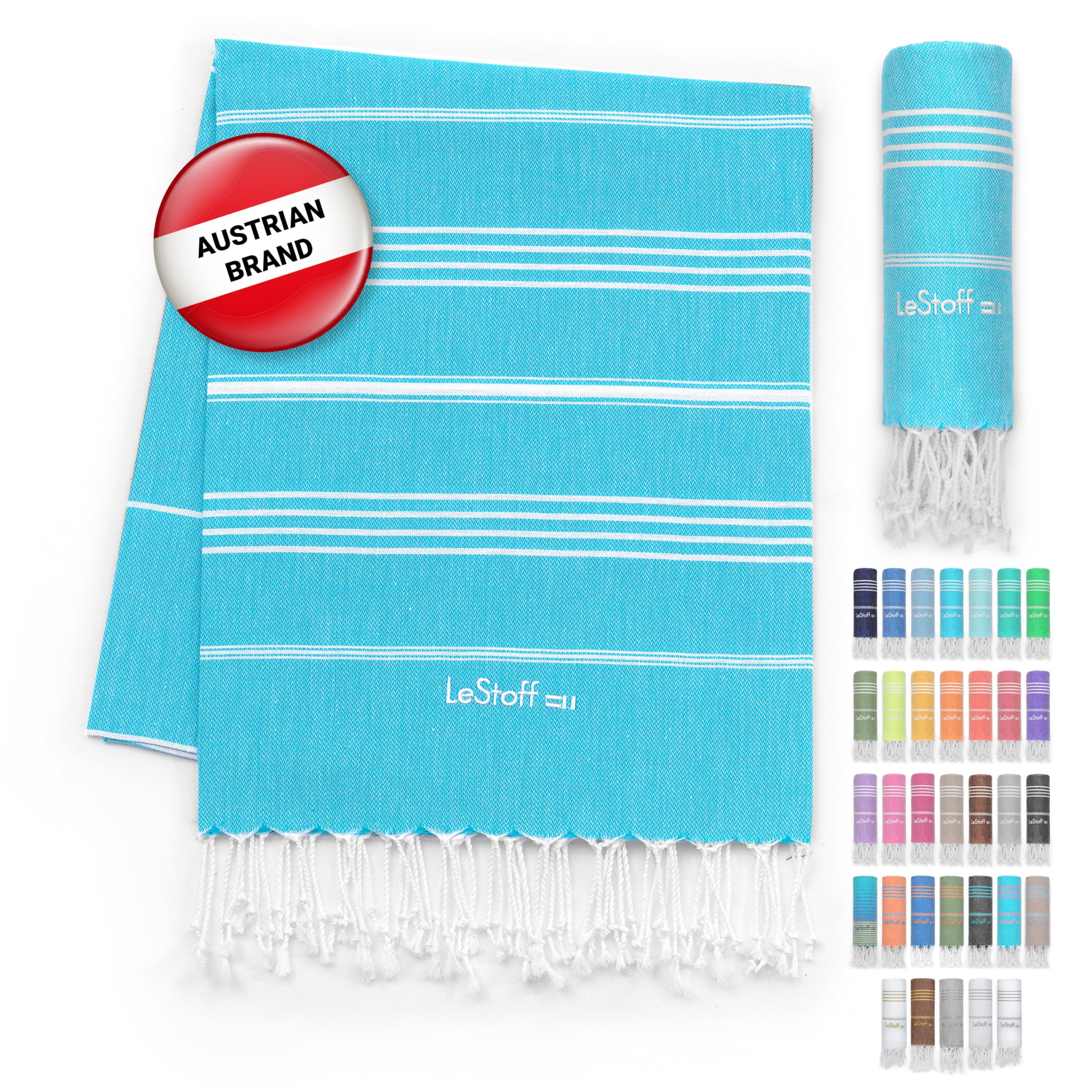 LeStoff Turkish Hammam Towel – 100% organic cotton, 95 x 180 cm, Pre-washed, Absorbent, Quick-drying, Lightweight, Turkish Towel, Hammam Beach Towel, Gym Towel, Beach Throw, Sauna Towel (Aqua) — image 1