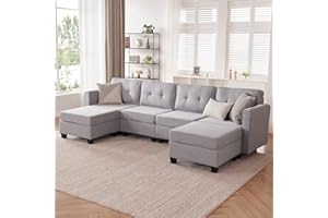 Tbfit Modular Sectional Couch Sofa, Convertible U Shaped Couch with Storage Ottomans, 6 Seat Modular Sectionals Sofa Couches for Living Room, Light Grey