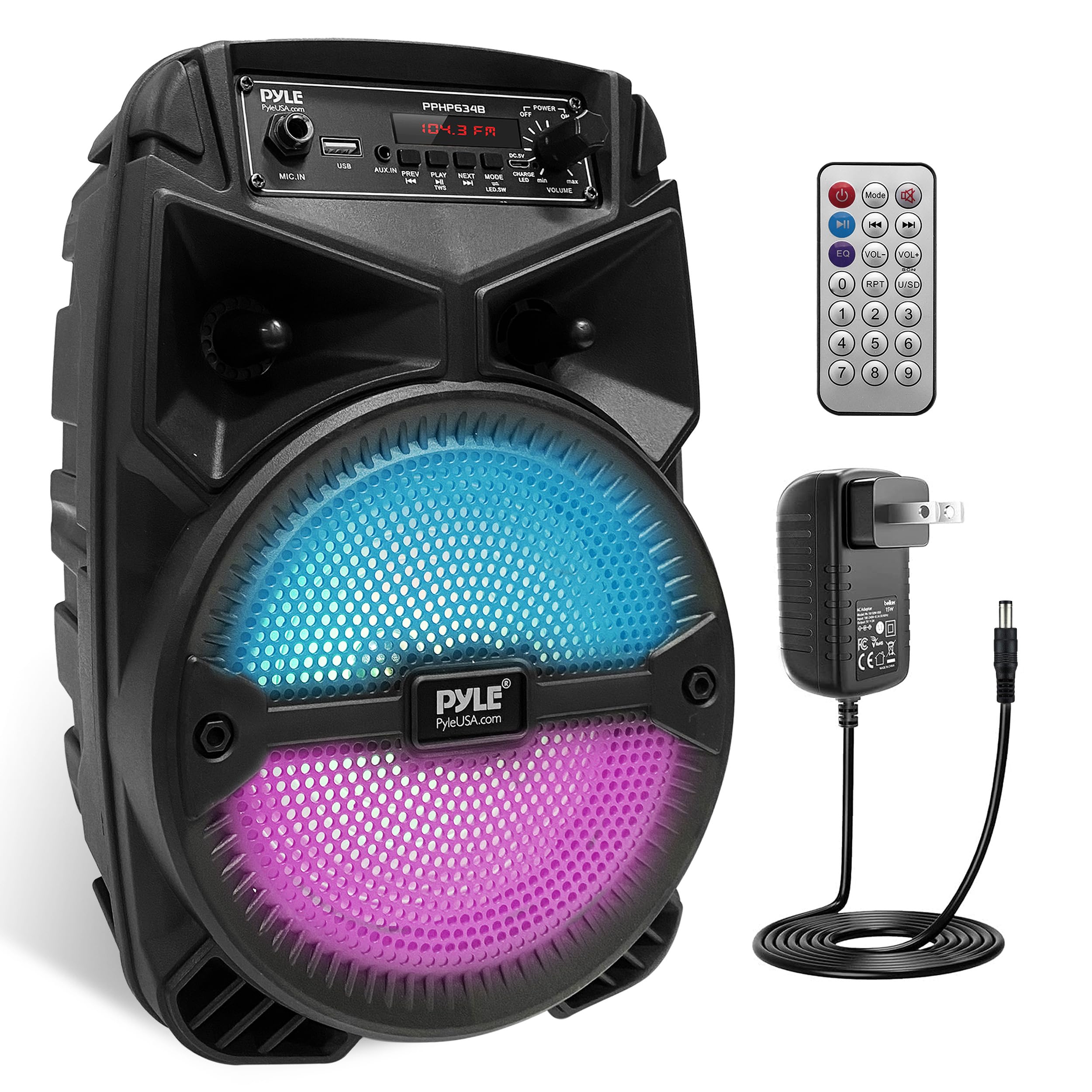 Photo 1 of Pyle 240W Rechargeable Outdoor Bluetooth Speaker Portable PA System w/ 6.5” Subwoofer 1” Tweeter, Microphone In, Party Lights, MP3/USB, Radio, Remote - Pyle PPHP634B