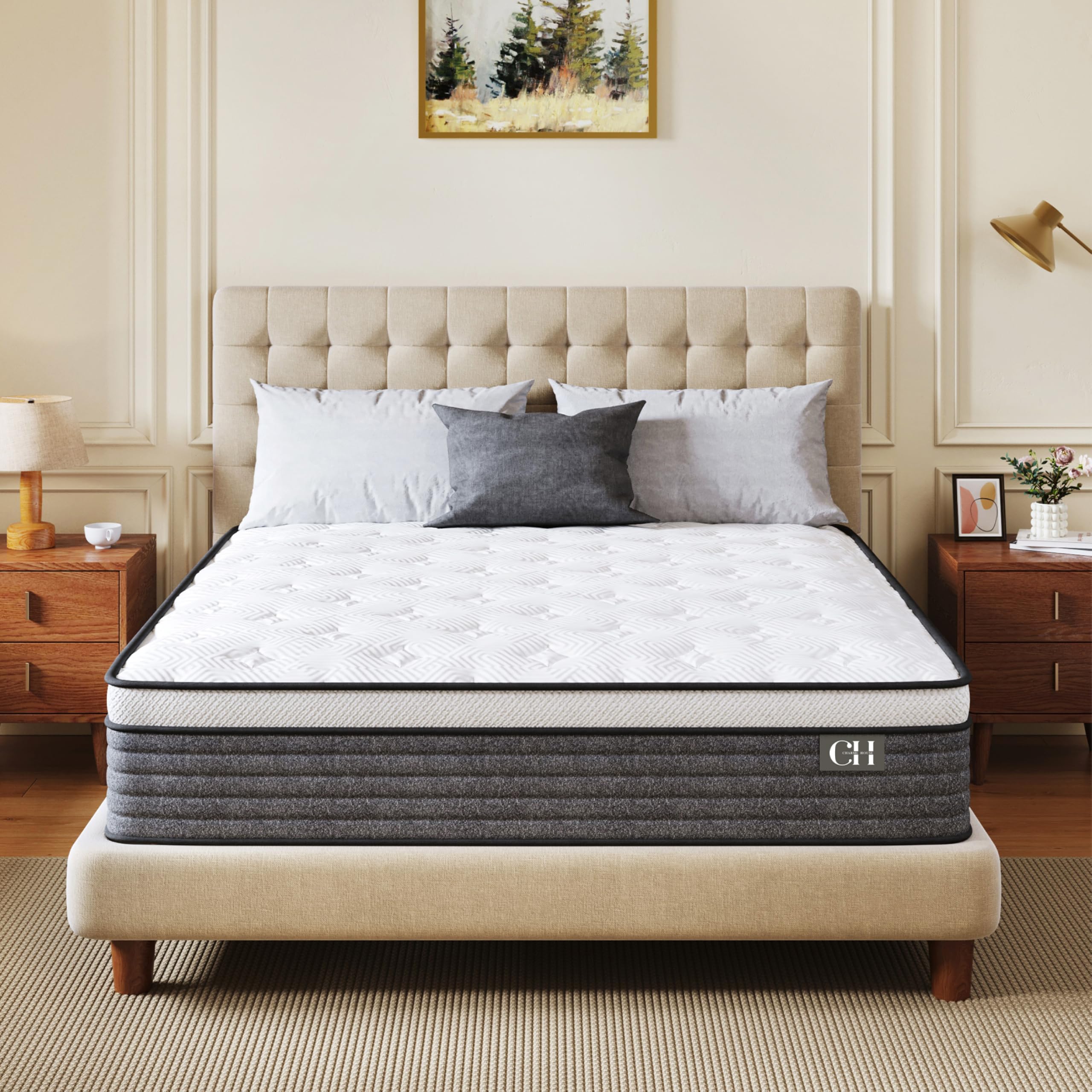 Photo 1 of Queen Mattress, 12 Inch Queen Size Hybrid Mattresses in a Box , Medium Feel Foam and Individual Pocket Springs, Fiberglass Free Bed Mattress, Extra Edge Support, Pressure Relief, CertiPUR-US