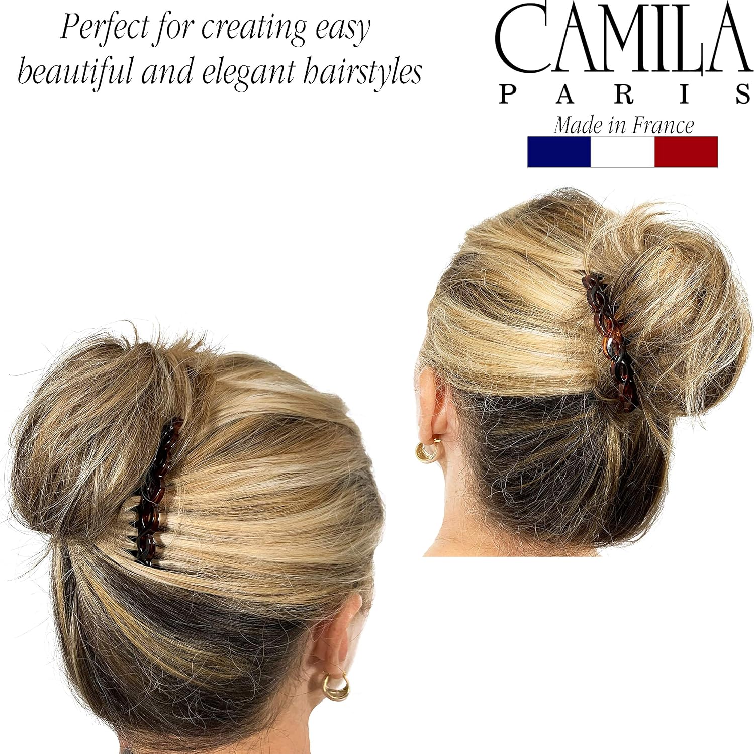 Camila Paris CP33/2 French Hair Side Combs Small Set of 2 Tortoise Shell Flexible Durable Cellulose Hair Combs, Strong Hold Hair Clips for Women, No Slip Styling Girls Hair Accessories, Made in France : Beauty