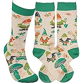 Primitives by Kathy Garden Gnomes Colorfully Printed Cotton Socks, One Size, Unisex, LOL Collection
