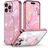 Silverback Compatible for iPhone 16 Pro Max Case with Stand, Glitter Finger Grip Ring Holder, Cute Bling Sparkle Shockproof Phone Cover for Women Girls - Rose Gold