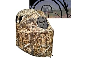 AUSCAMOTEK See-Through Hunting Ground Blind with Built-in Chair for Deer Hunting - 1 Person Pop-Up Camouflage Tent