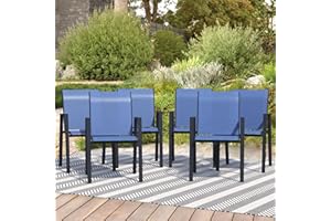 STABRECH Outdoor Patio Chairs Set of 6, Blue Stackable Outdoor Chairs, Lightweight Patio Set with High Back, Metal Dining Chair for Lawn, Garden, Yard and Deck