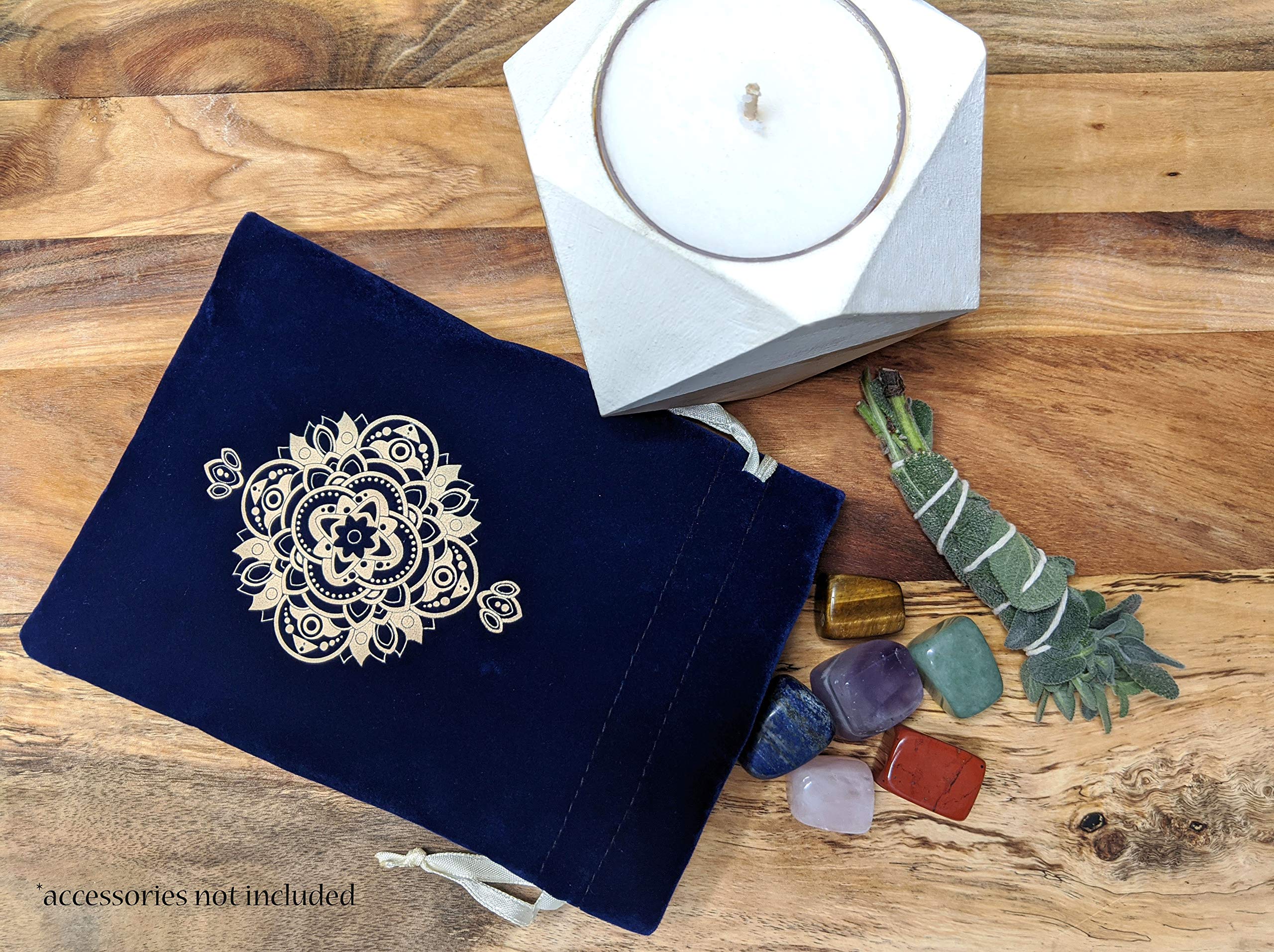 Miriyan Miriyan Spiritual Mandala Tarot & Dice Bag I Velvet & Satin Drawstring Pouch Ideal Size for Tarot & Oracle Cards, DND, D&D, Dungeons and Dragons Accessories, Runes & Jewelry I Travel Gift Bag (Blue)