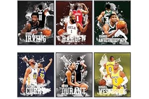 Basketball Posters for Boys Room Decor,8x10 Inches UNFRAMED Set of 6 Wall Art,Stephen Curry, Russel Westbrook, Kyrie Irving, James Harden, Kevin Durant Basketball Room Decor by PRINT'N'ART