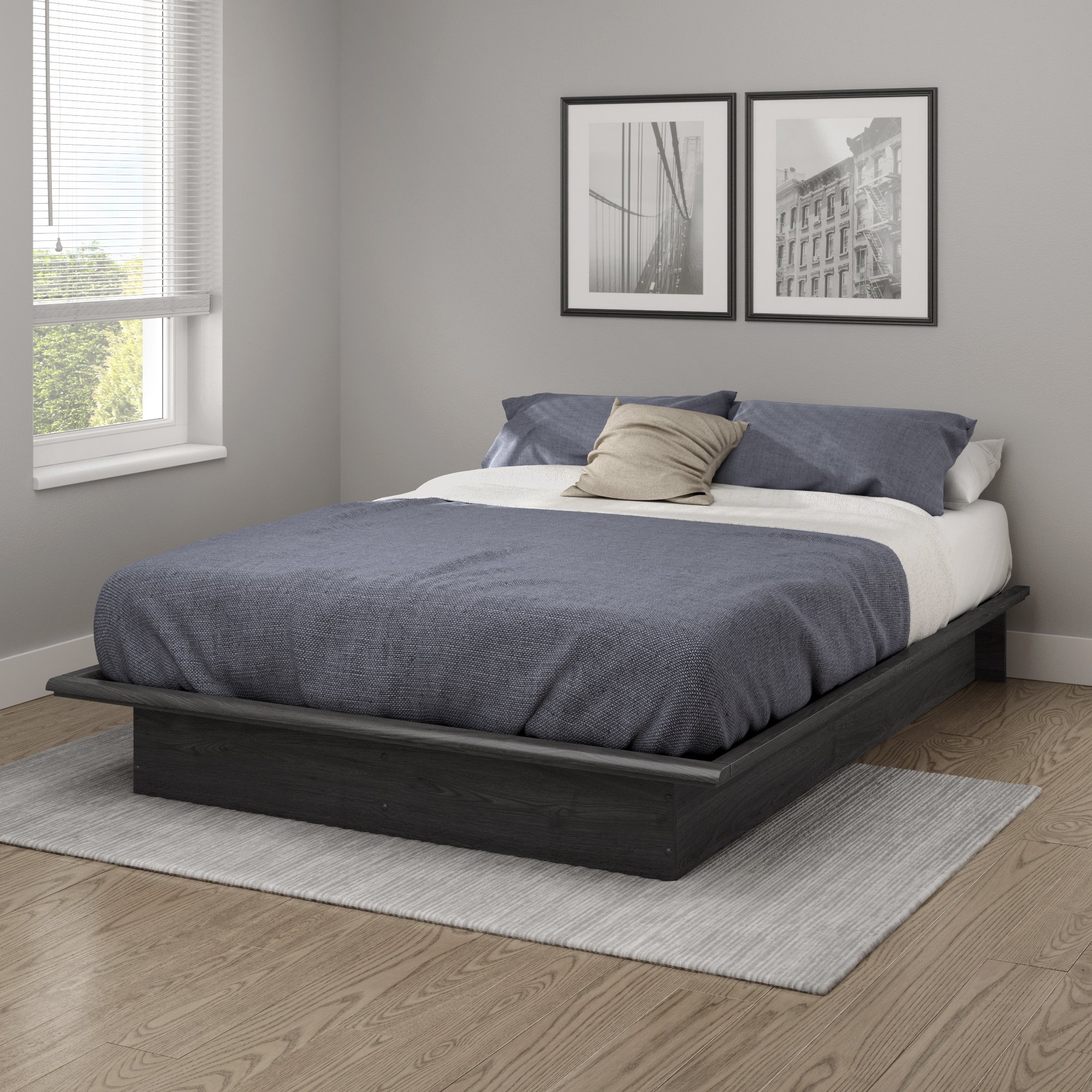 South Shore Step One Full Platform Bed (54''), Gray Oak, 54",