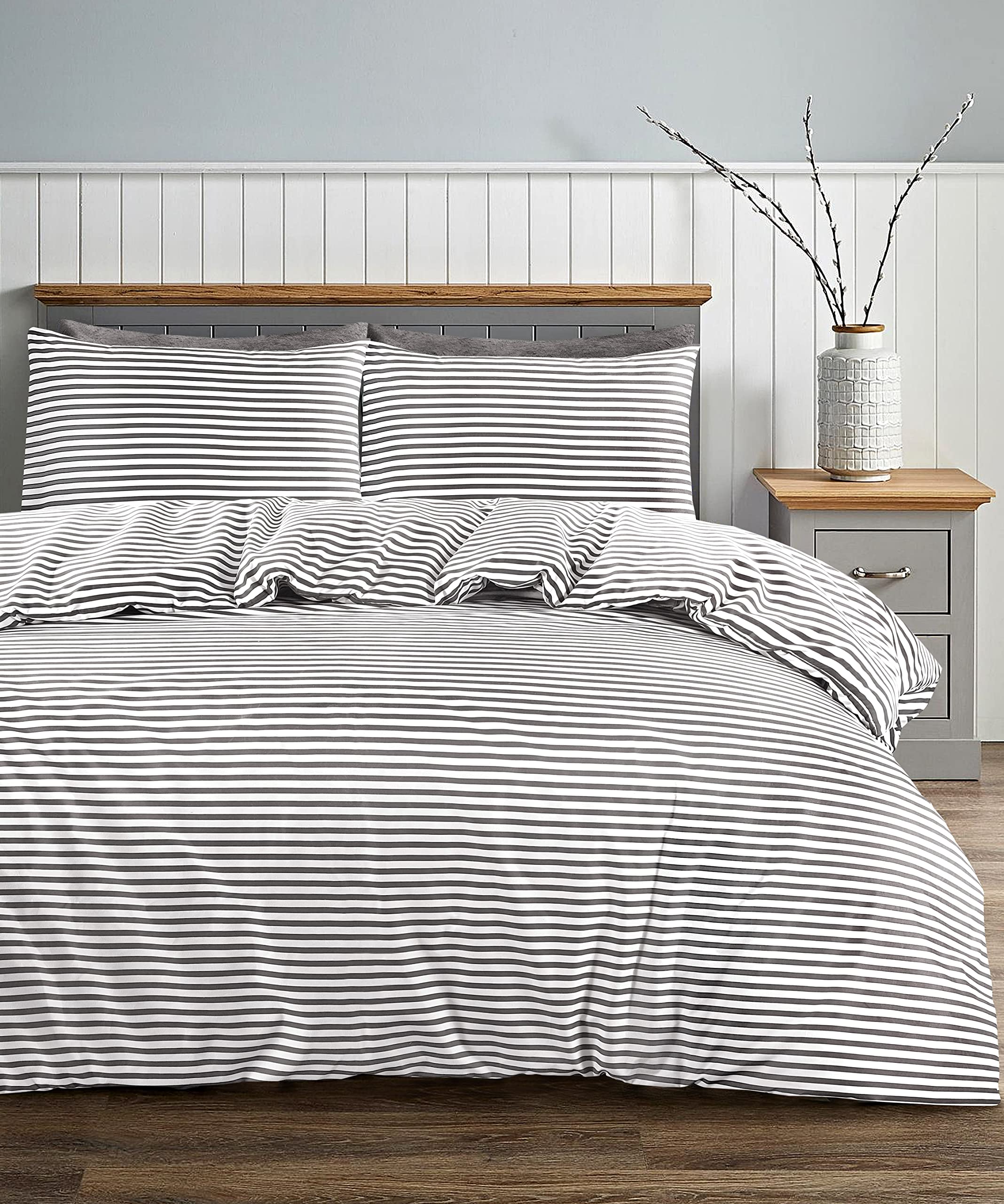 Adam Home Double Duvet Set - 3 PCS Soft Microfiber Double Duvet Cover with Pillowcases (Grey,Double)