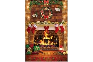 Funnytree 5x7FT Christmas Fireplace Photography Backdrop Rustic Red Brick Wall Background Merry Xmas Eve Party Supplies Decoration Banner Portrait Photo Booth Studio Props