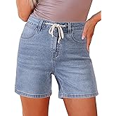 luvamia Jean Shorts for Women High Waisted Trendy Drawstring Stretchy Denim Shorts Summer Casual Jorts with Pockets