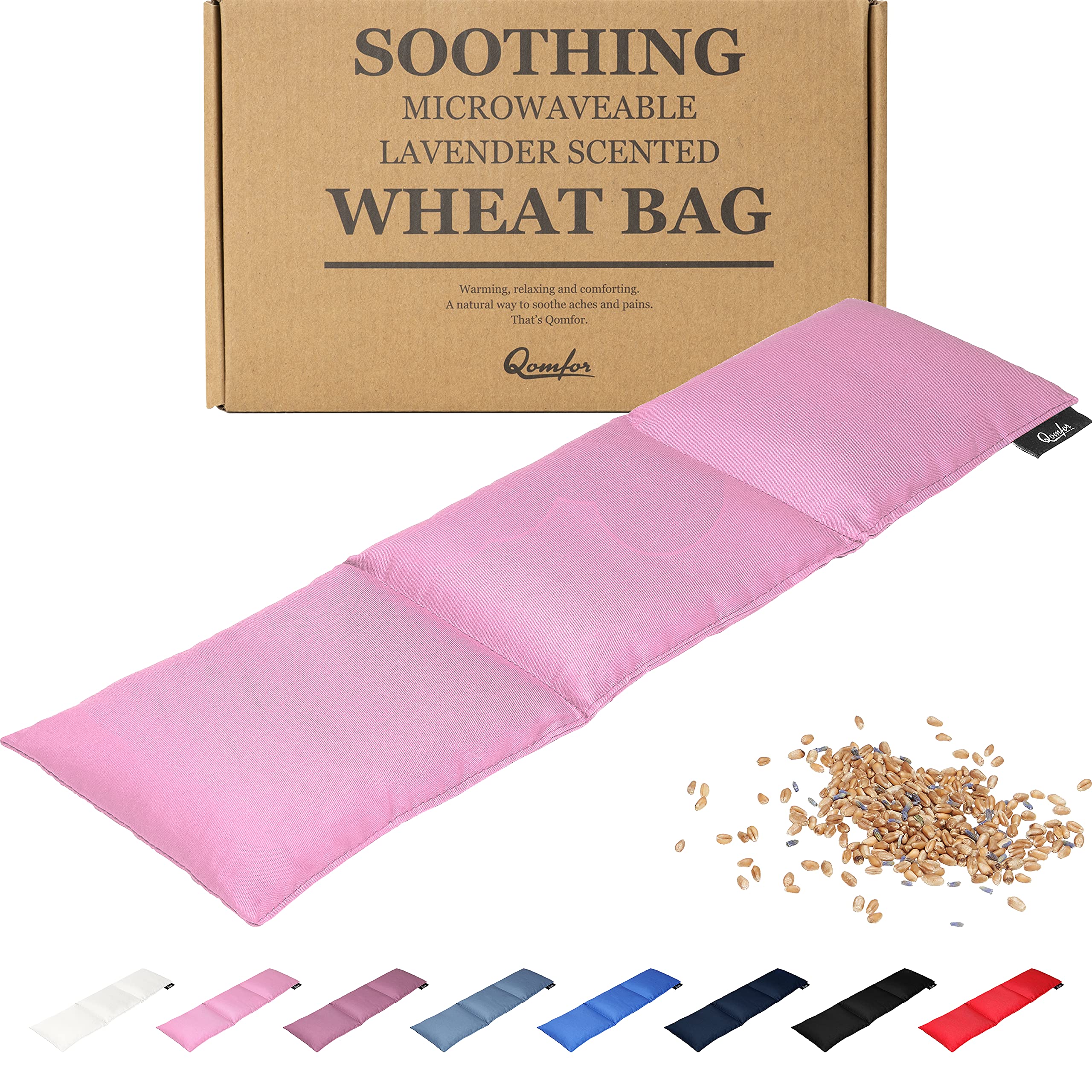 Qomfor - Microwavable Wheat Bag - Pink - Lavender Scented Microwave Heating Pad/Warming Pillow - 3 Chambers Heat Pack for Neck, Shoulders & Period Cramps - Reusable Hot & Cold Therapy Bag