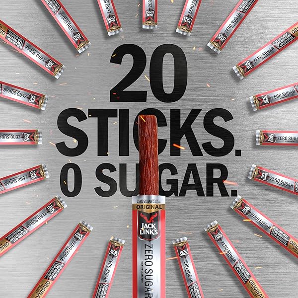 JACK LINK’S ORIGINAL ZERO SUGAR BEEF STICKS – (20 PACK) 0.92 OZ MEAT STICKS – READY TO EAT PROTEIN SNACKS – 5G PROTEIN PER SERVING – MADE WITH 100% REAL BEEF