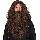 Skeleteen Brown Wig and Beard - Brown Wavy Biblical Costume Accessories Hair Wig and Beard Set for Adults and Kids
