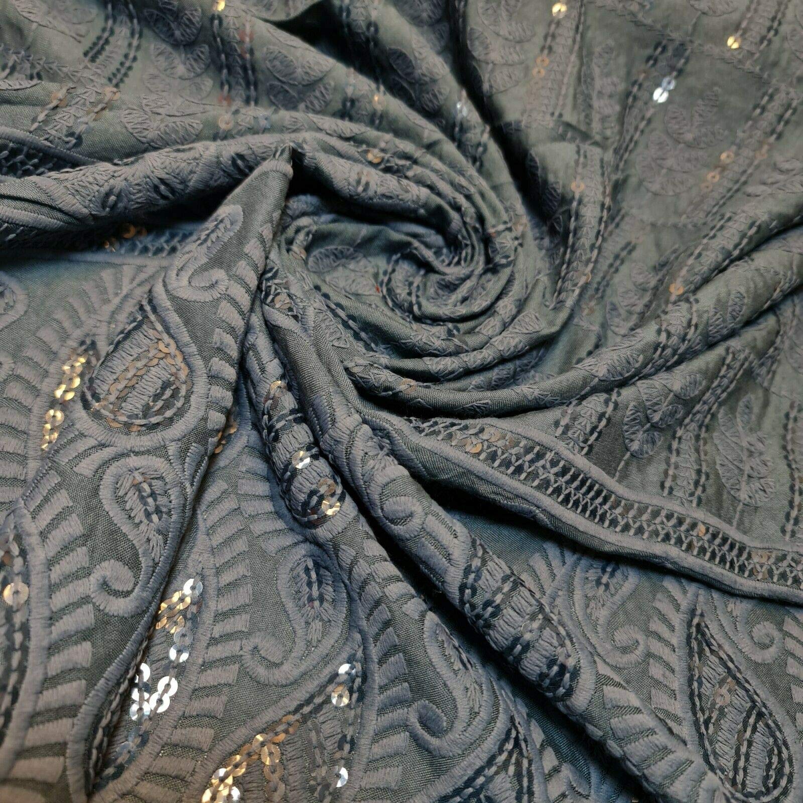 New Spring Soft Poly Cotton Broderie Anglaise Sequin Anglias Hole Border Craft Dress Fabric 44" - 112 cm Wide Sold As Pre - Cut Lengths (1 Meter, Duck Egg)