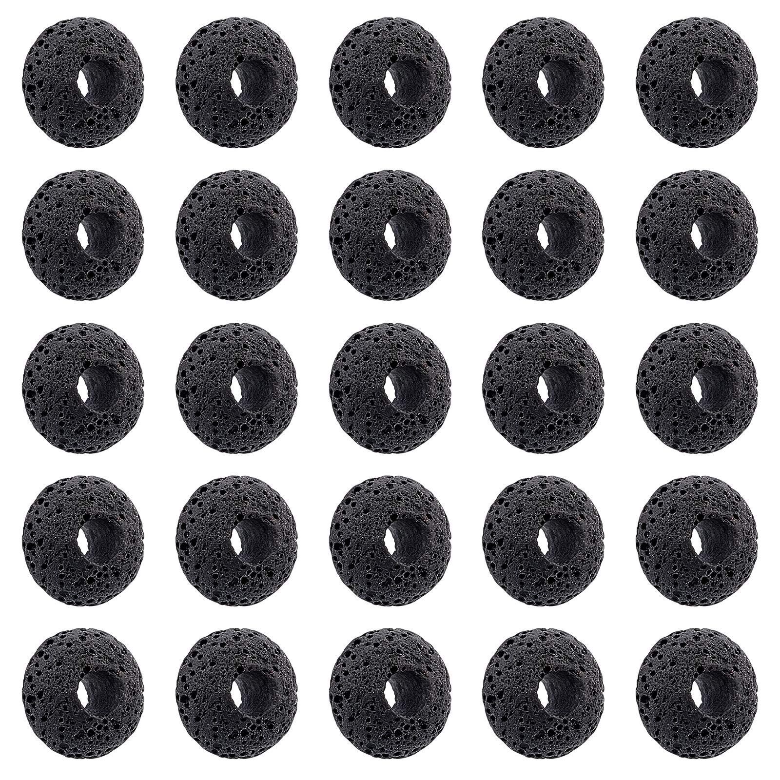 NBEADS About 50 Pcs Lava Beads, Natural Black Large Hole European Beads Rondelle Loose Lava Gemstone Beads for Jewelry Making