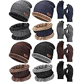 12 Pieces Winter Hat Scarf Gloves Set Snow Beanie Hat Knit Skull Caps Touch Screen Mittens Warm Neck Warmer for Men Women Cold Weather Skiing, 4 Colors