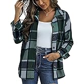 Traleubie Women's Flannel Jacket Plaid Shacket Lapel Button Down Long Sleeve Shirt Color Block Casual Coat