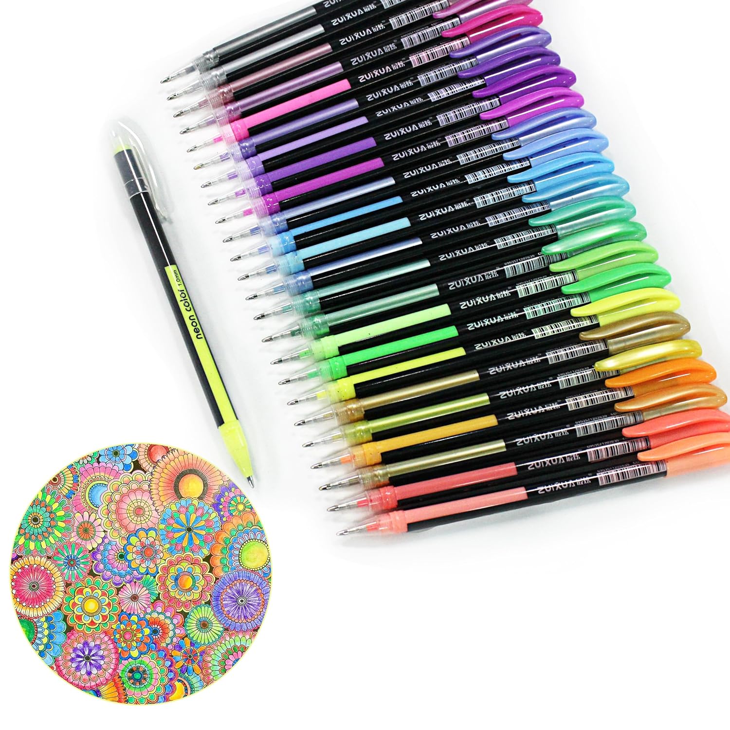 Ciaoed Lot De 48 Multicolores Stylos Billes Encre Gel Paillet Pour 