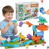 COUOMOXA 5-in-1 Dinosaur Marble Run Set, Dinosaur Design STEM Toy | Prehistoric Adventure Marble Maze Race Track for Kids Ages 3-5 4-8, Creative Dino Birthday Gift
