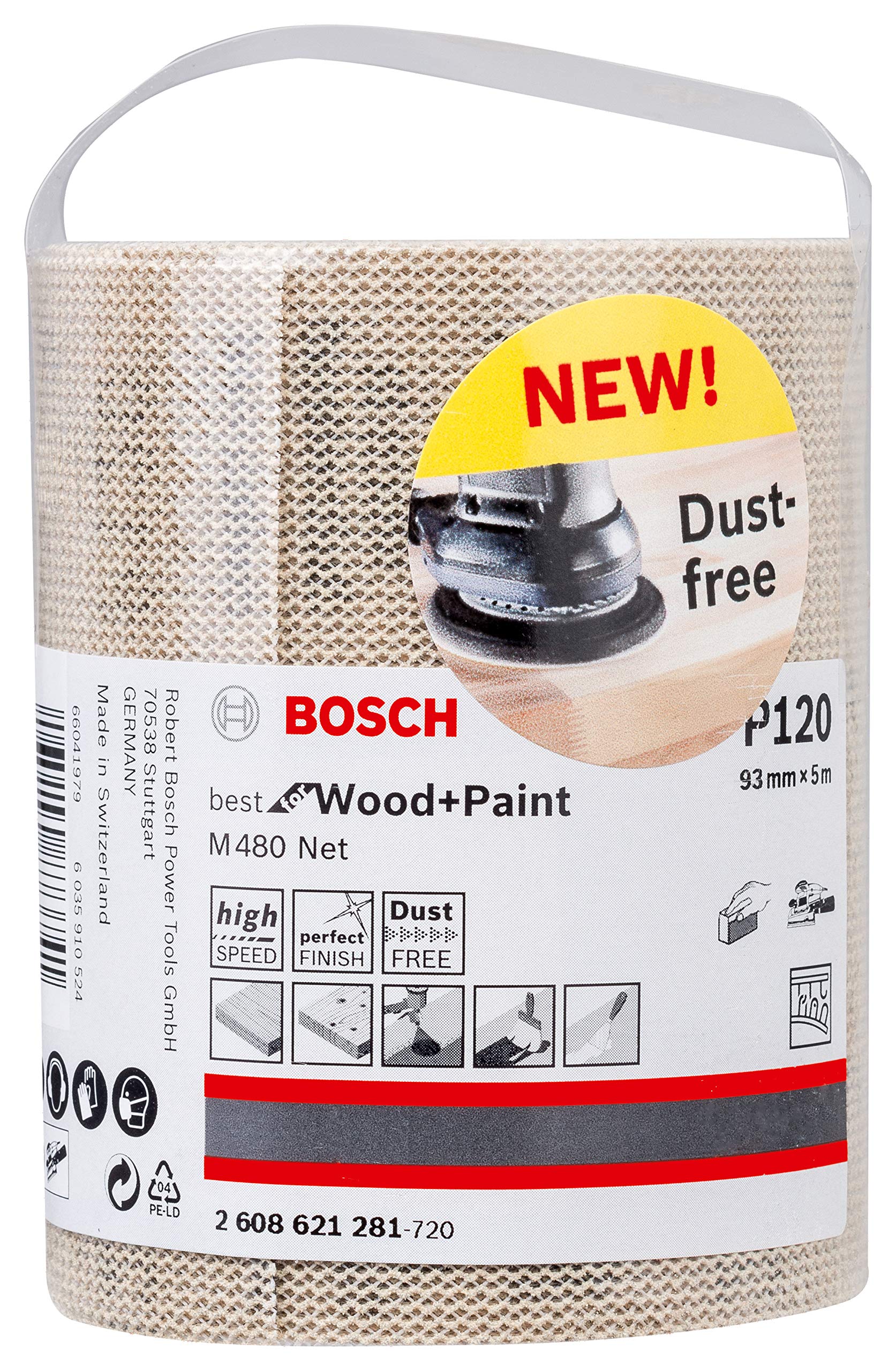 Bosch Professional Sanding Paper Roll M480 Best for Wood and Paint (Wood and Paint, 93 x 5000 mm, grit G120, Accessories for Hand Sanding)