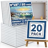 Halobios Professional Stretched Canvases for Painting with 8x8 Inch, 20 Packs Blank Painting Canvas for Acrylics,Oils & Other Painting Media, 5/8 Inch Profile 100% Cotton Artist Framed Canvas