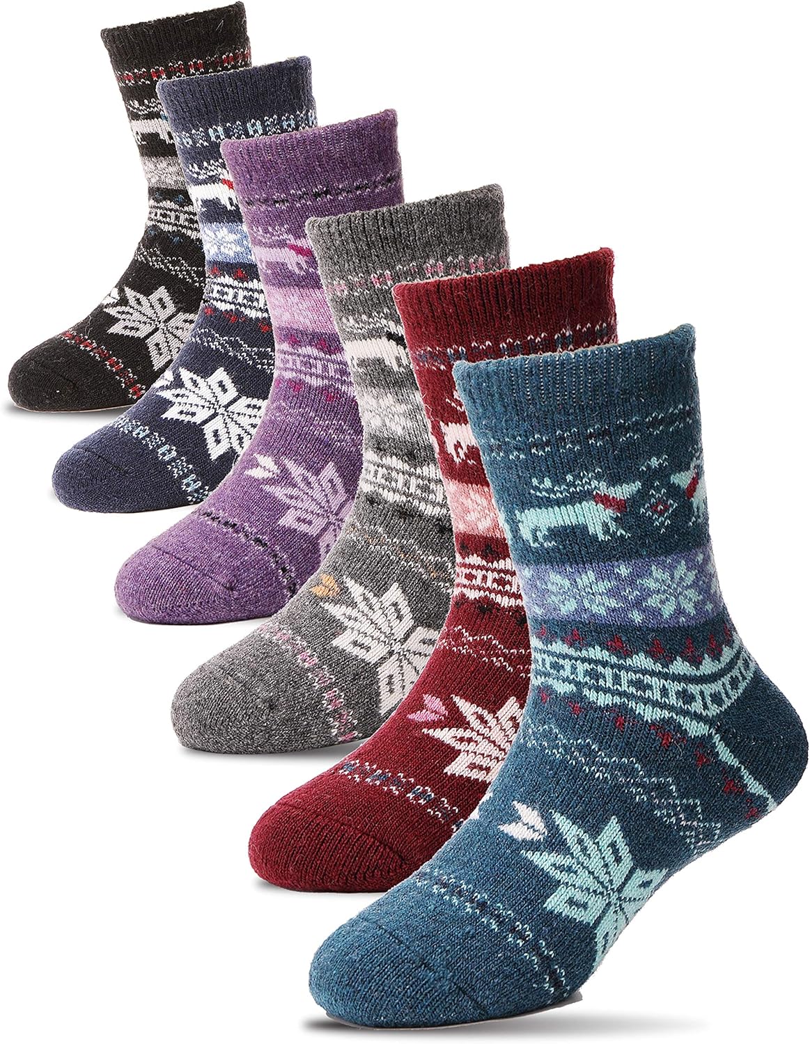 Kids Wool Socks 6 Pairs Toddler Boys Girls Child Warm Winter Thermal