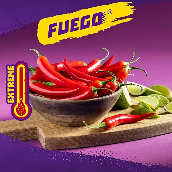 TAKIS FUEGO 17 OZ FIESTA SIZE BAG, HOT CHILI PEPPER & LIME FLAVORED EXTREME SPICY ROLLED TORTILLA CHIPS