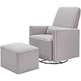 DaVinci Olive Upholstered Swivel Glider with Bonus Ottoman in Polyester Grey with Cream Piping, Greenguard Gold & CertiPUR-US Certified