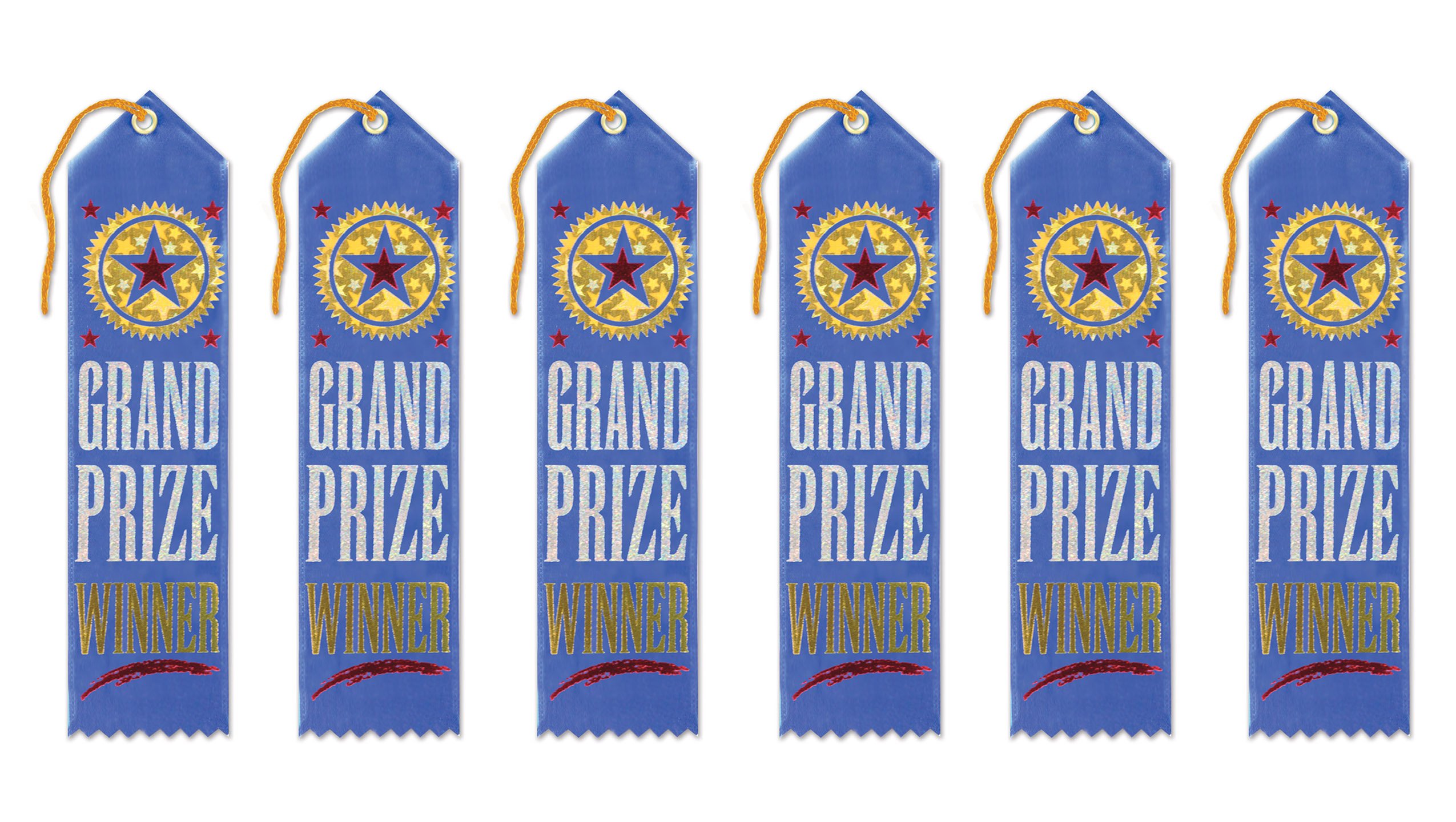 Beistle Grand Prize Winner Award Ribbons, 2" x 8", 6 Award Ribbons In Package
