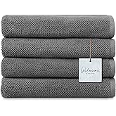 Welhome Franklin 100% Cotton Popcorn Textured Towel Set - 4 Pack Bath Towels, 600 GSM, Soft & Plush, Charcoal