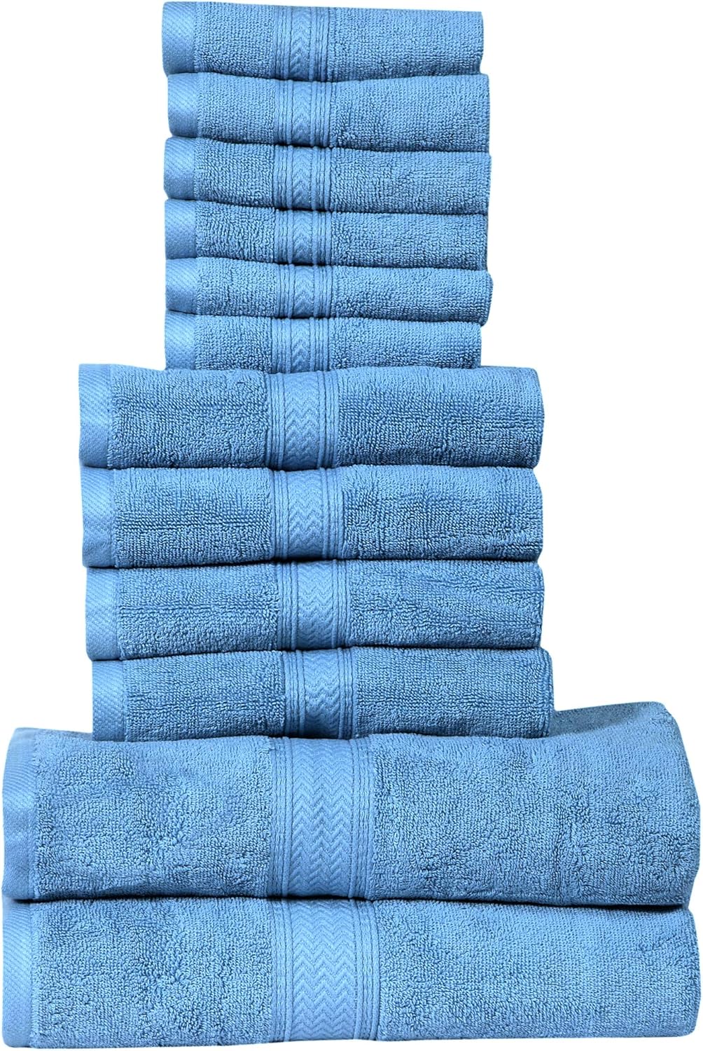 HILLFAIR 12 Piece- 600 GSM Cotton Bath Towels Set - Hotel Spa Towels Set- 2 Bath Towels, 4 Hand Towels, 6 Washcloths- Absorbent Super Soft Cotton Towels Set- Water Towel Set- 100% Cotton Towel Set: Kitchen & Dining