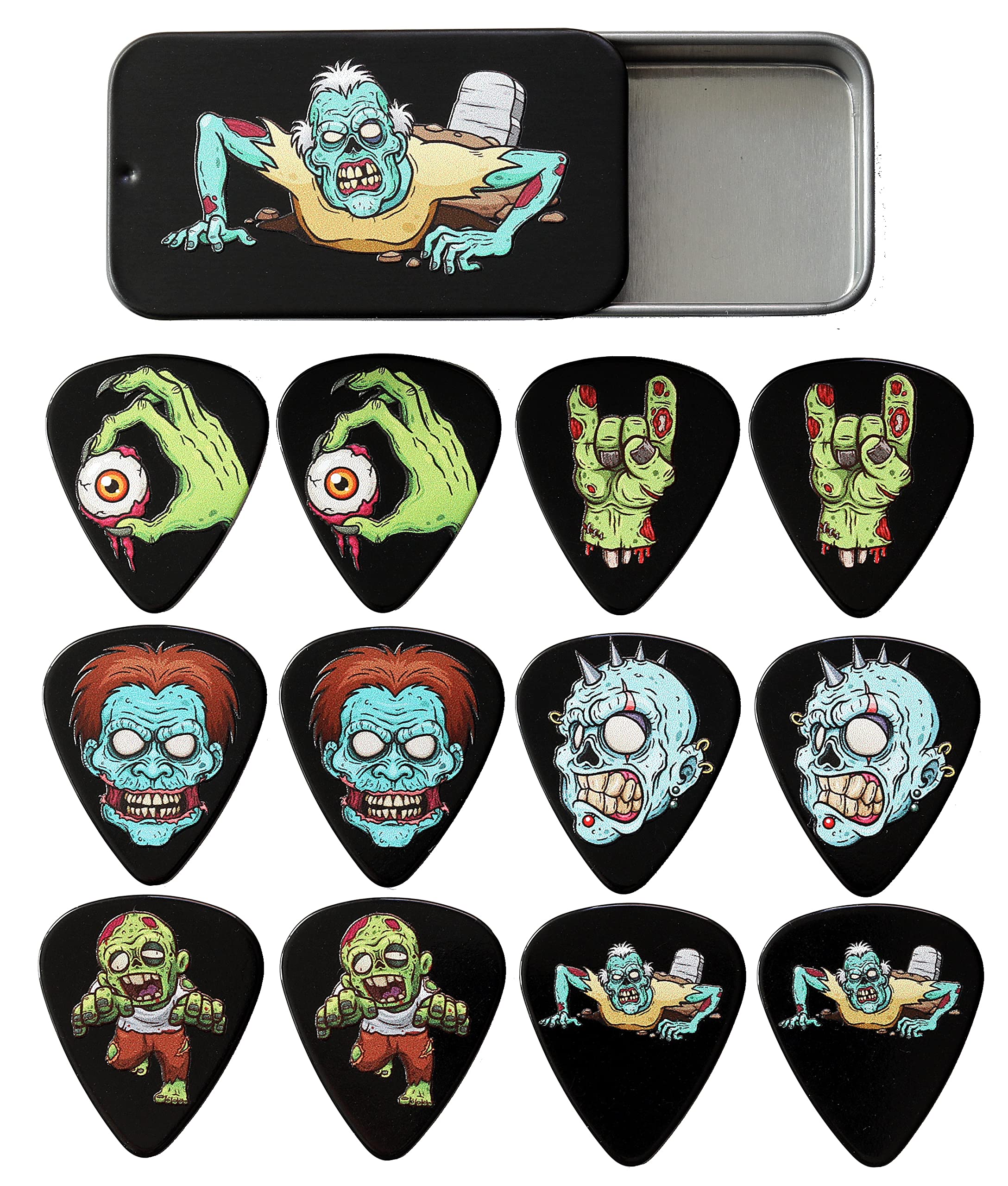Tin of 12 Zombie Guitar Plectrums - Harmony Picks