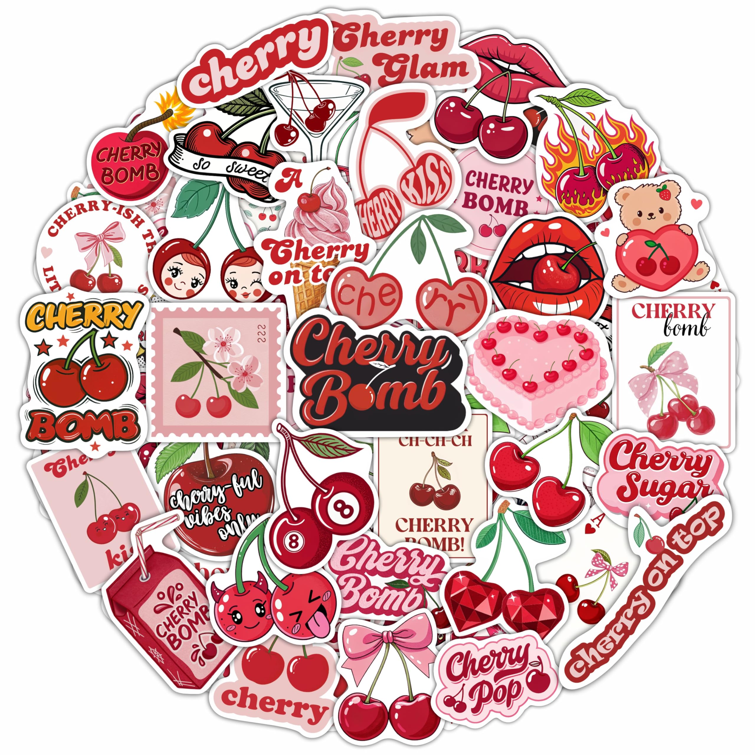 Photo 1 of 100Pcs Cherry Stickers Waterproof Small for Phone - Cute Fruit Stickers, Red Aesthetic Decals - Cherry Gifts & Party Supplies - Gift for Women & Men