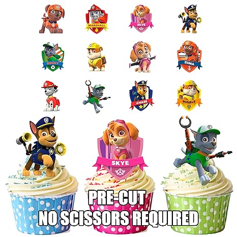 Paw Patrol Party Pack, Kuchen Dekorationen – 36 Essbar Stand-up Cupcake Topper