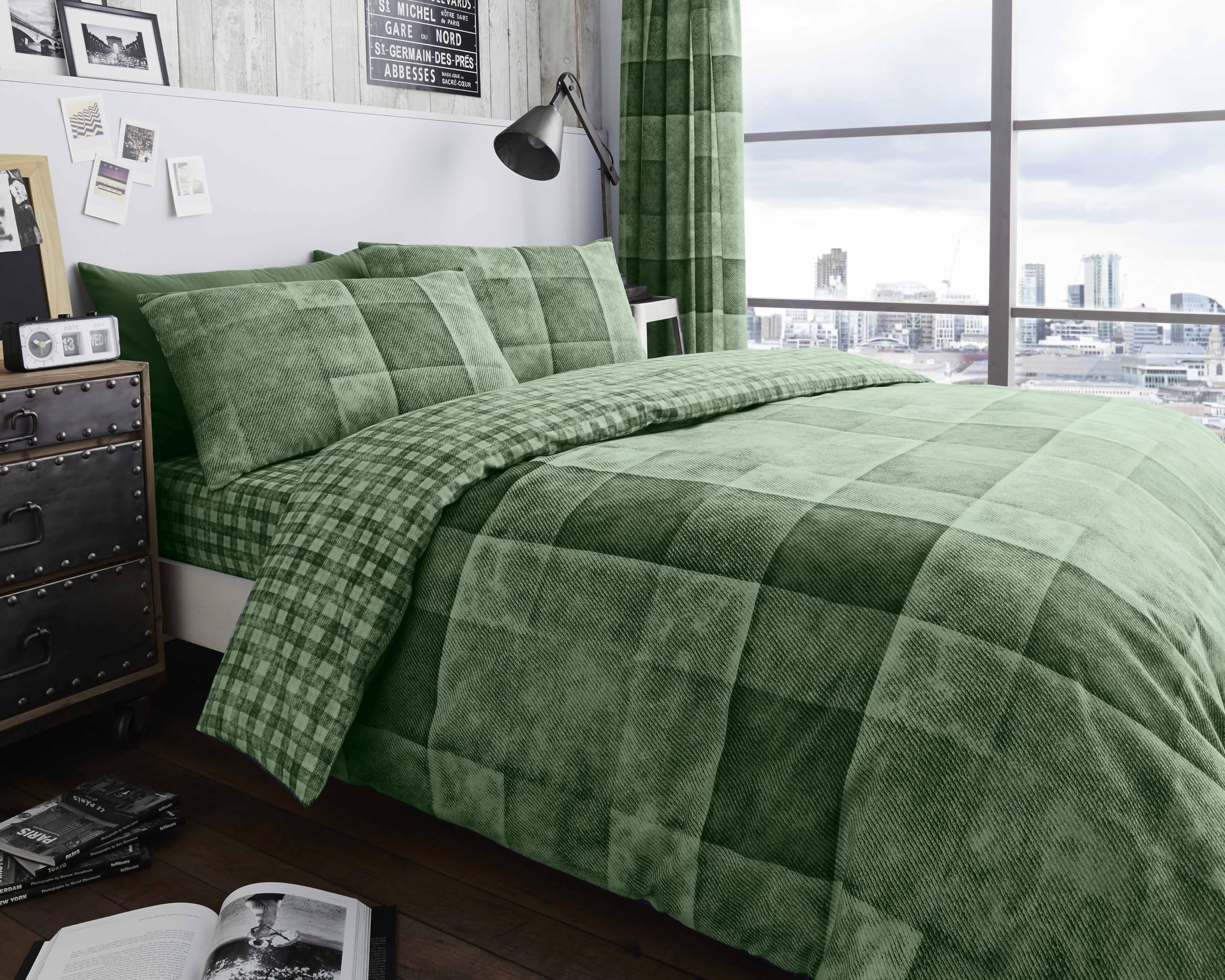 GC GAVENO CAVAILIA Geometric Duvet Cover - Reversible SuperKing Bedding Set With Pillowcases - Bed Cover - Polycotton Soft Comforter Cover (260x220 cm) - Green