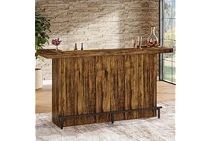 Tribesigns 4-Tier Bar Table, 70.9-Inch Large Wood Home Bar Unit with Wine Glass Holder and Black Footrest, Pub Table with Sto