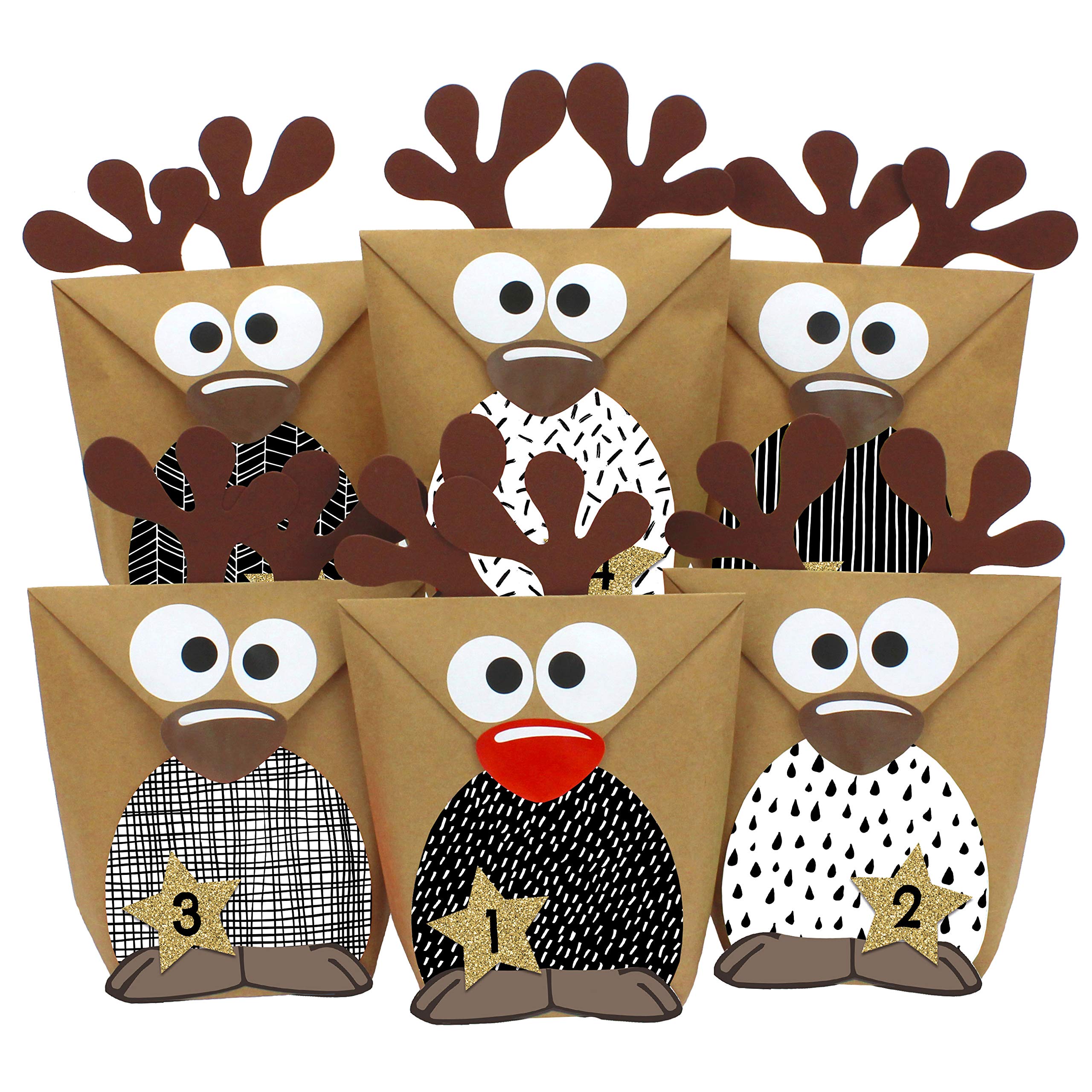 Papierdrachen DIY Advent Calendar - pre-punched reindeer - 24 brown paper bags for filling - Christmas and Advent 2019