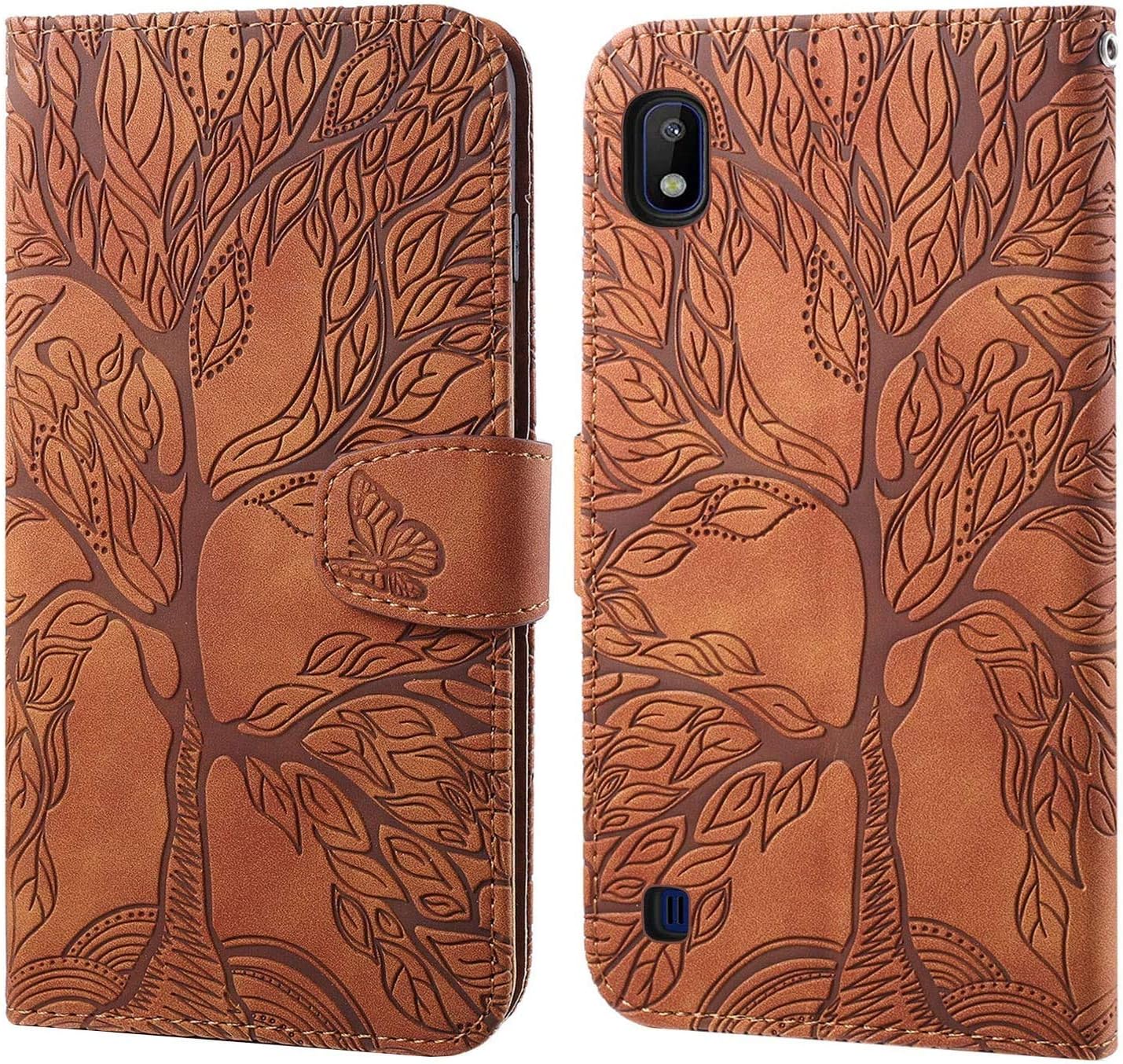 Annuo Wallet Case for Samsung A10/M10(6.2") Folio Case with Card Slots Viewing Stand Tree Pattern Magnetic Phone Case for Samsung Galaxy A10/M10(6.2") Protective Case Leather Shockproof Brown