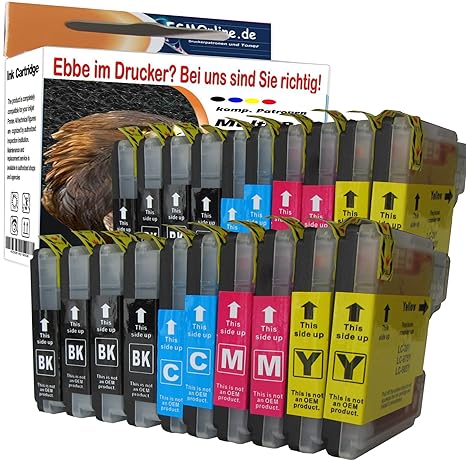 20 Brother komp. Druckerpatronen für DCP-J 125 / DCP-J 140W / DCP-J 315W / DCP-J 515W / MFC-J 220 / MFC-J 265W / MFC-J 410 / 