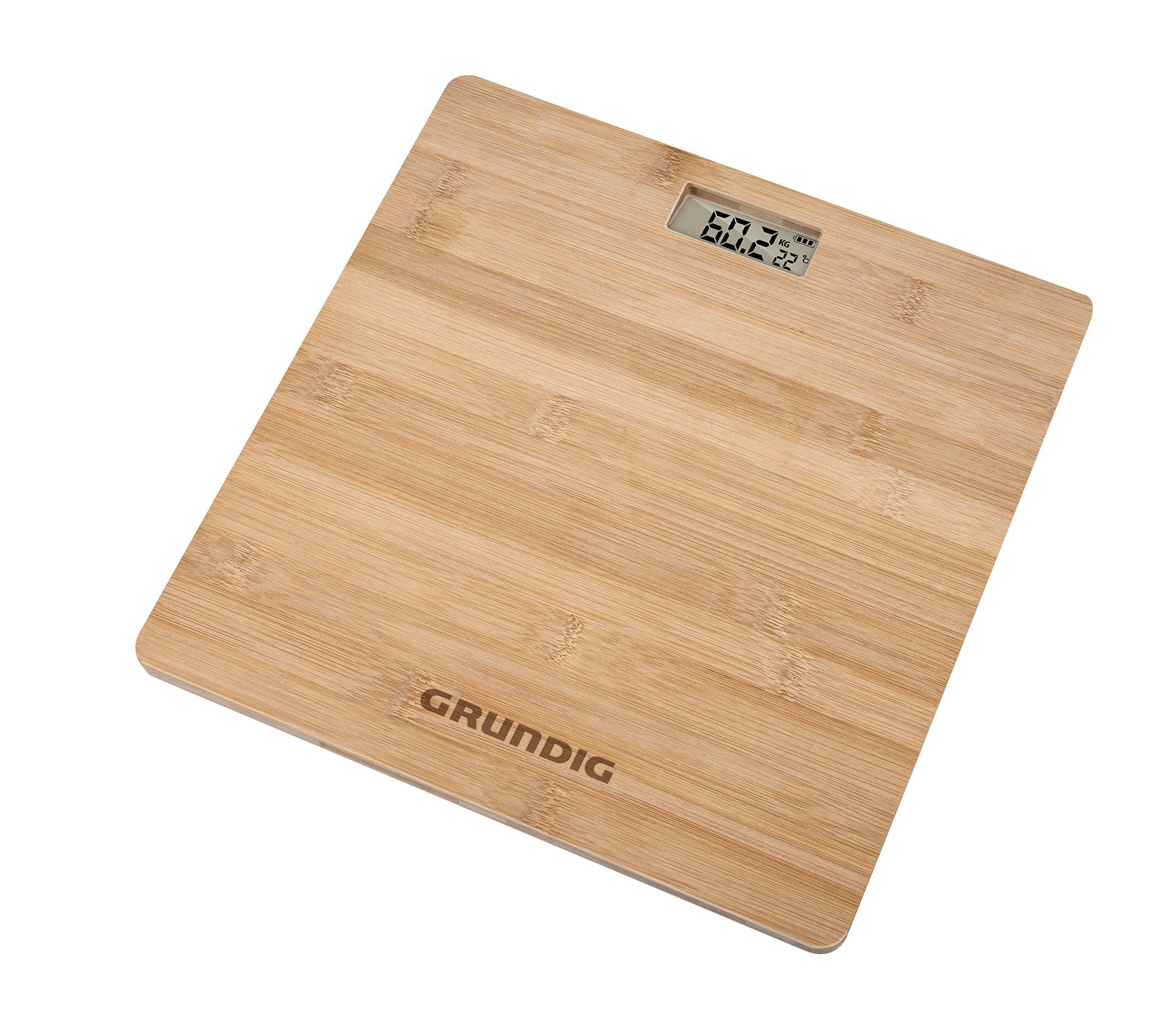 Grundig Weight Scale – Weighing Scales for Body Weight up to 180 kg – Digital Bathroom Scales with Non-Slip Feet - Scale including Temperature Gauge – Bamboo