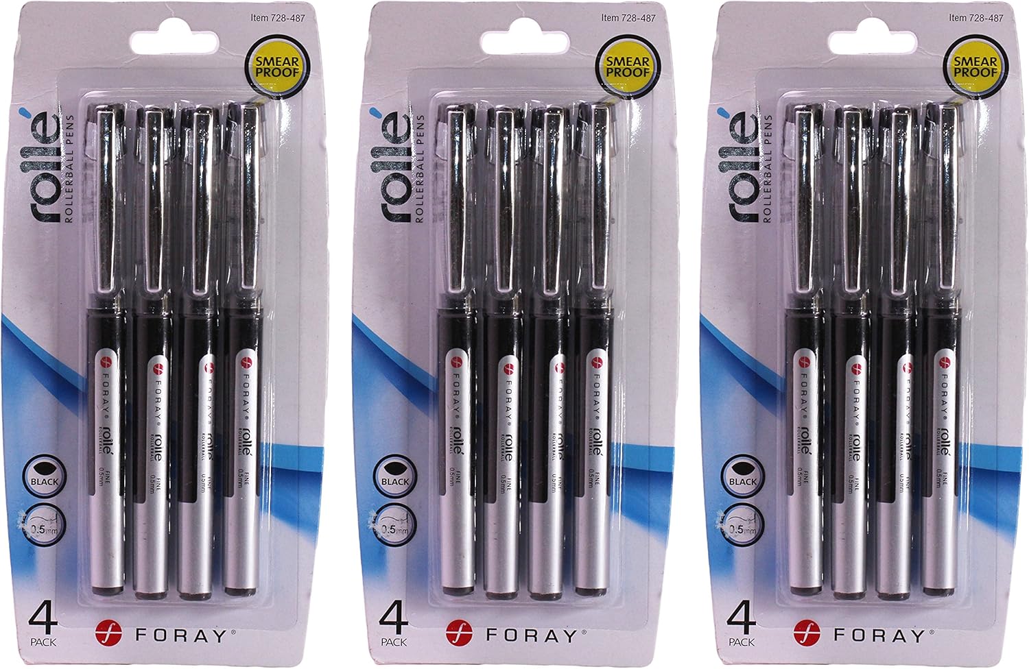 Foray Rolle Rollerball Pens Smear Proof, Fine 0.5mm