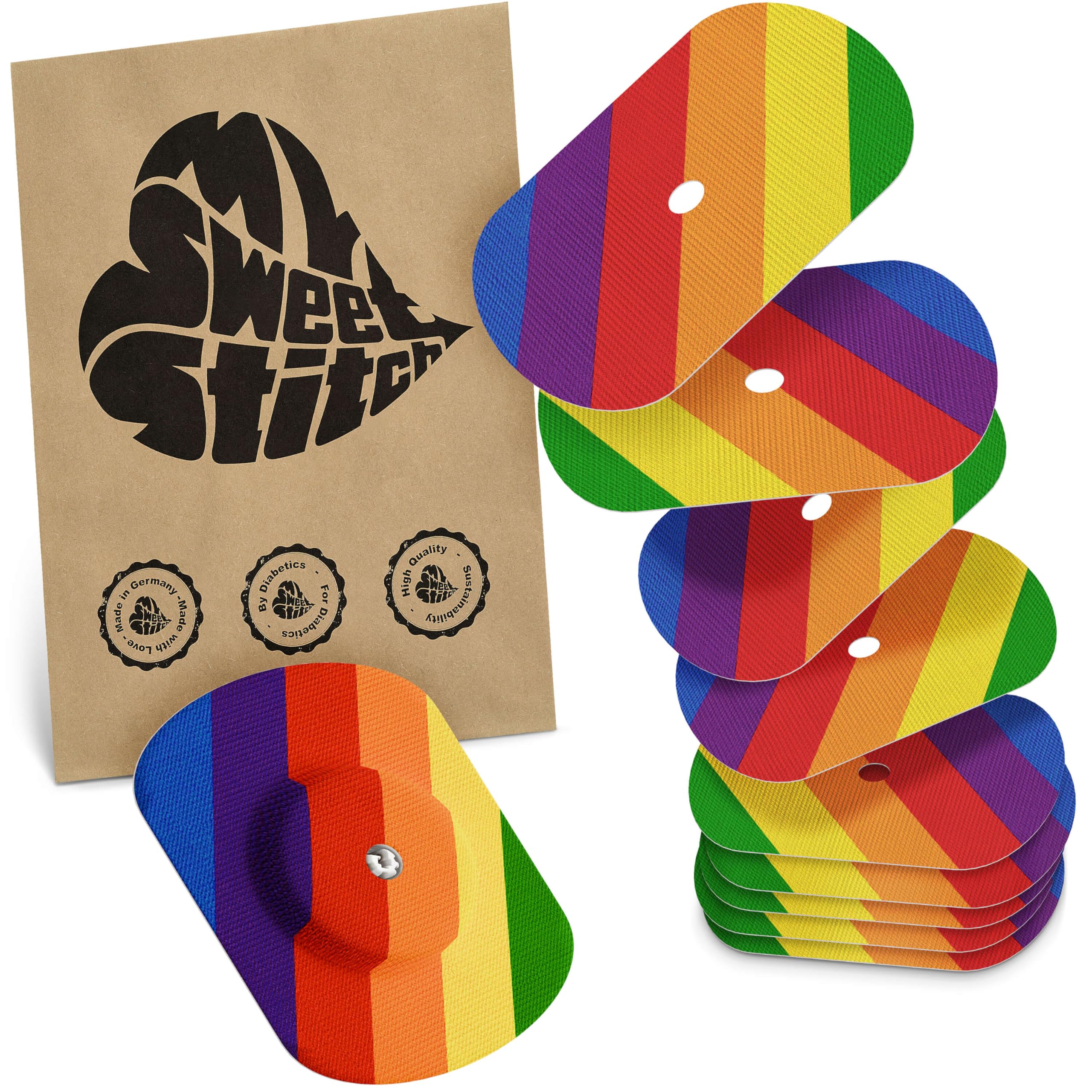 MySweetStitch - 10 x Freestyle Libre 1 & 2 Patches Oval with Ventilation Hole, Overpatch Ø 70 x 55mm, Waterproof, Breathable, Skin-Friendly, Made in Germany, Pride