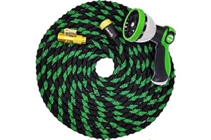 JUNREDY Garden Hose 50FT NON-EXPANDABLE, Flexible Ultra Lightweight Water Hose, Marine, Camper Hose, No-Kink Durable Water Pipe, Solid Fittings, Extra Strength Fabric,10 Function Hose Nozzle for Outdoor